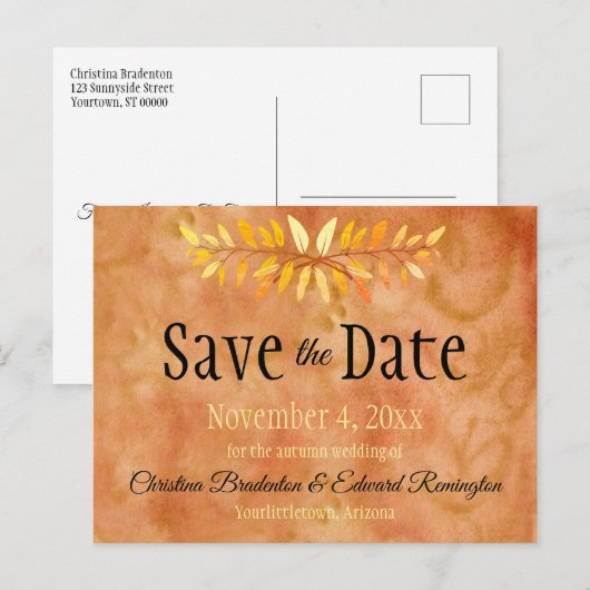 Het huwelijk bewaart de datum Minimale herfst Aankondigingskaart (Voorkant / Achterkant)