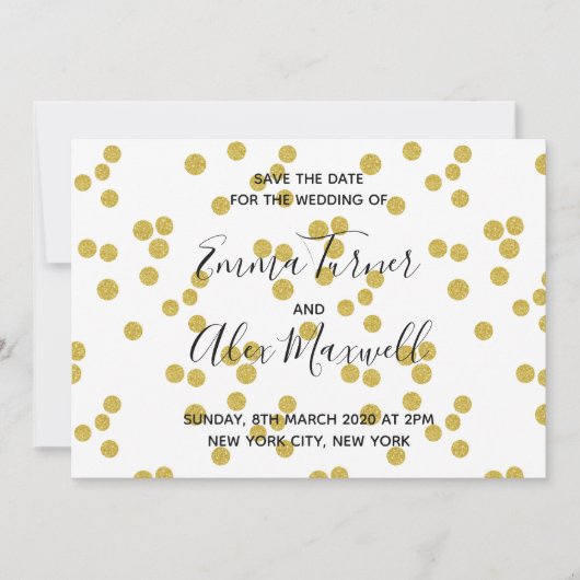 Het huwelijk bewaart de datum Modern Gold Confetti Save The Date (Voorkant)
