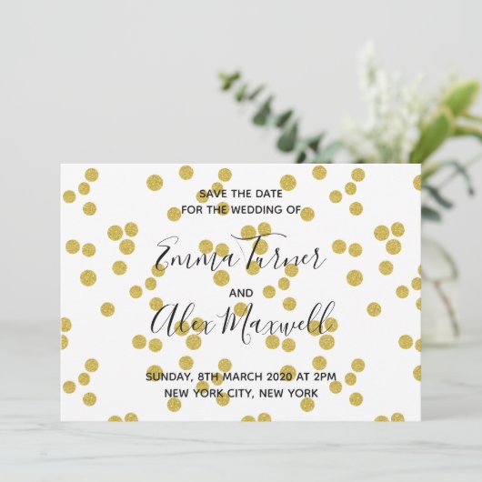 Het huwelijk bewaart de datum Modern Gold Confetti Save The Date (Staand voorkant)