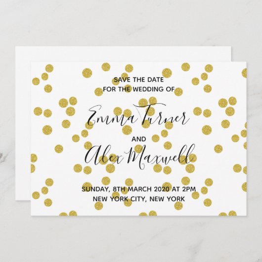 Het huwelijk bewaart de datum Modern Gold Confetti Save The Date (Voorkant / Achterkant)