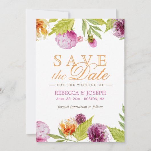 Het huwelijk bewaart de Datum Modern Spring Floral Save The Date (Voorkant)