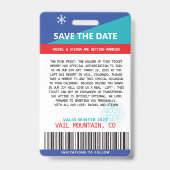 Het huwelijk bewaart de Datum Originele Ski Ticket Badge (Achterkant)