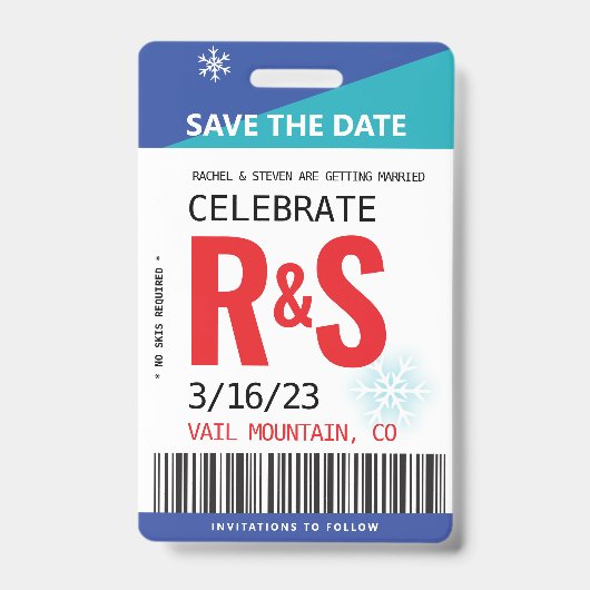 Het huwelijk bewaart de Datum Originele Ski Ticket Badge (Voorkant)