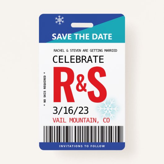 Het huwelijk bewaart de Datum Originele Ski Ticket Badge (Voorkant)