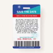 Het huwelijk bewaart de Datum Originele Ski Ticket Badge (Achterkant)