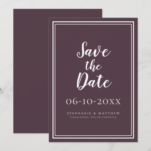 Het huwelijk bewaart de Datum Paarse Eenvoudige Mo (Voorkant / Achterkant)