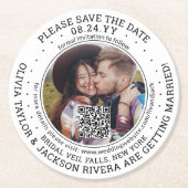 Het huwelijk bewaart de Datum QR Code & de Foto Mo Ronde Kartonnen Onderzetter (Voorkant)