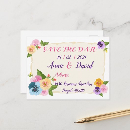 Het huwelijk bewaart de Datum, sparen de DatumKaar Aankondigingskaart (Voorkant / Achterkant in situ)