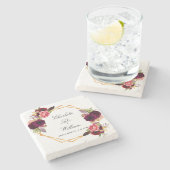 Het huwelijk bewaart de datum van de florale geome stenen onderzetter (Zijkant)