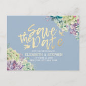 Het huwelijk bewaart de Datum Waterverf Succulente Aankondigingskaart (Voorkant)