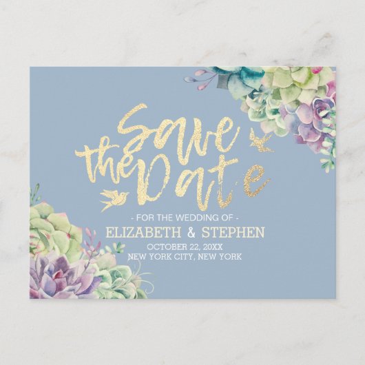 Het huwelijk bewaart de Datum Waterverf Succulente Aankondigingskaart (Voorkant)