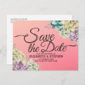 Het huwelijk bewaart de Datum Waterverf Succulente Aankondigingskaart (Voorkant / Achterkant)