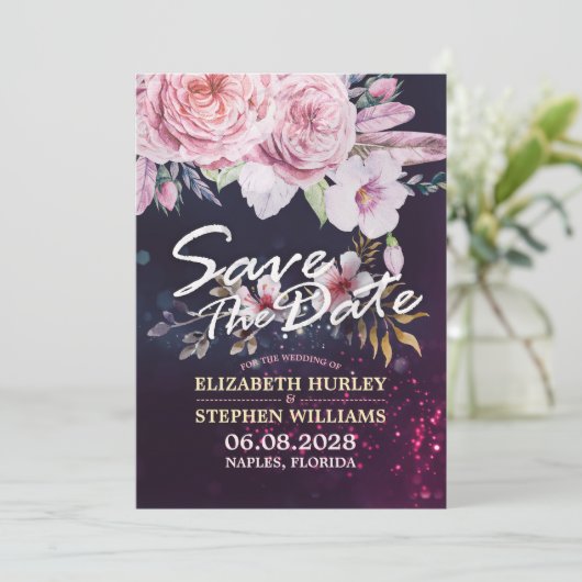 Het huwelijk bewaart de Waterverf van de Datum Flo Save The Date (Staand voorkant)