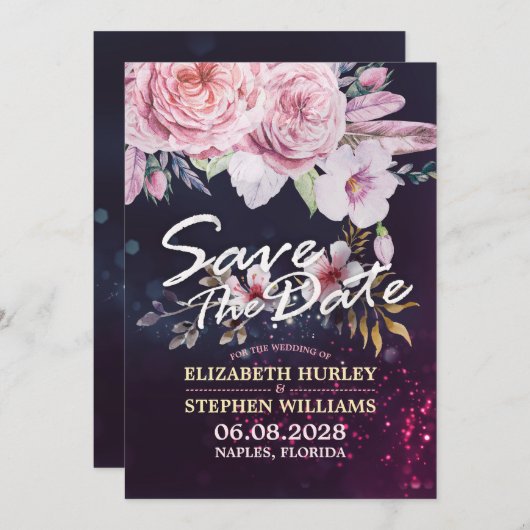 Het huwelijk bewaart de Waterverf van de Datum Flo Save The Date (Voorkant / Achterkant)