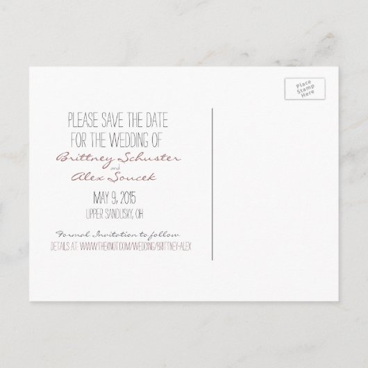 Het huwelijk bewaart het Briefkaart van de Datum (Achterkant)