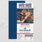 Het huwelijk bewaart het Ticket van het Football v Save The Date (Voorkant / Achterkant)