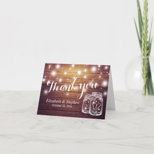 Het huwelijk dankt u de Rustieke Houten Lichten Bedankkaart (Voorkant)