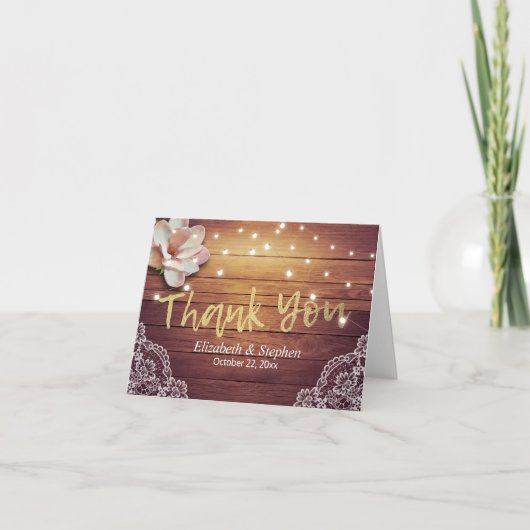 Het huwelijk dankt u het Bloemen Houten Kant van Bedankkaart (Voorkant)