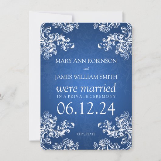 Het huwelijk Elopement  Swirls 2 Sapphire Blue Aankondiging (Voorkant)