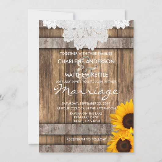 Het huwelijk in een Uitnodiging Rustic Wood en Lac (Voorkant)