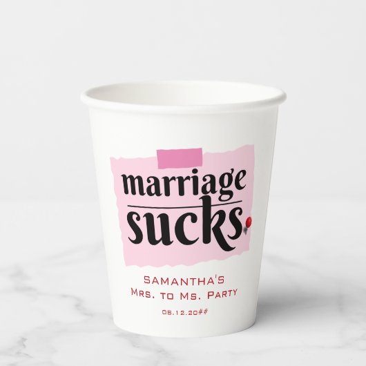 Het huwelijk is klote! Grappig echtscheiding aanko Papieren Bekers (Achterkant)
