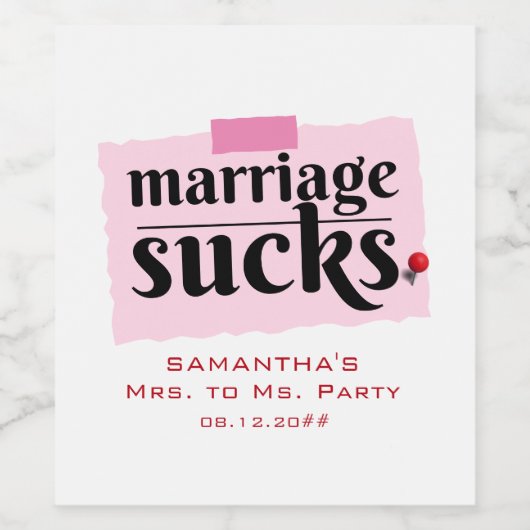 Het huwelijk is klote! Grappig echtscheiding net g Wijn Etiket (Enkel label)