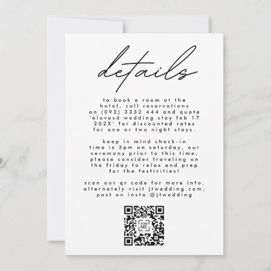 Het huwelijk nodigt detail uit QR Code BLACK Moder Kaart (Achterkant)