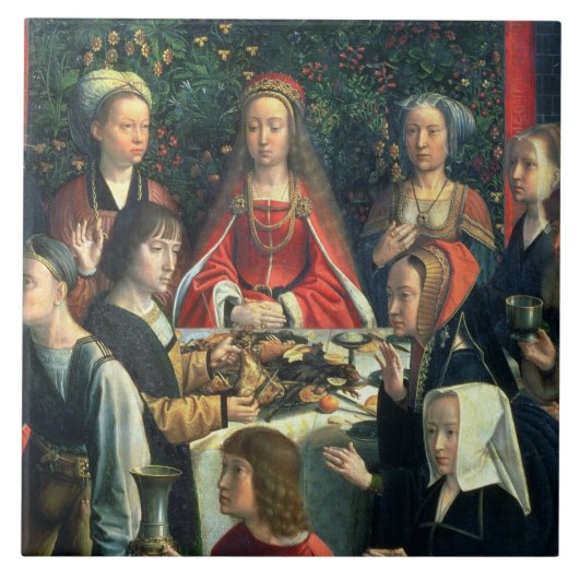 Het huwelijk op Cana, details van de bruid en de s Tegeltje (Voorkant)