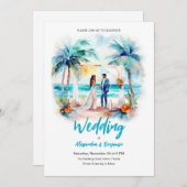 Het huwelijk op de Waterverf Beach Wedding Kaart (Voorkant / Achterkant)