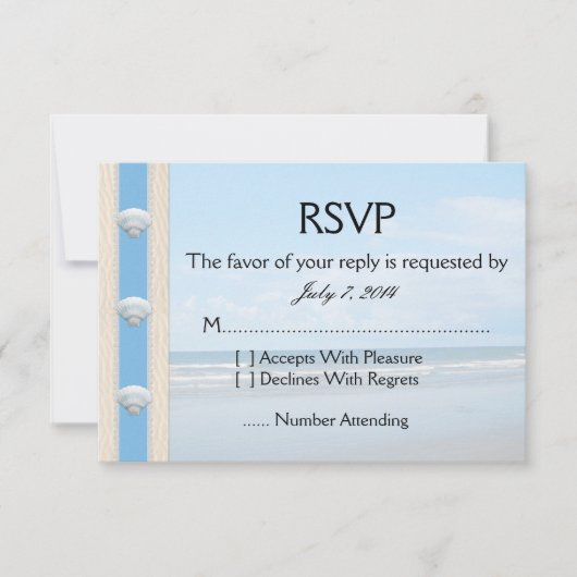 Het Huwelijk RSVP van het Strand van de zeeschelp Kaartje (Voorkant)