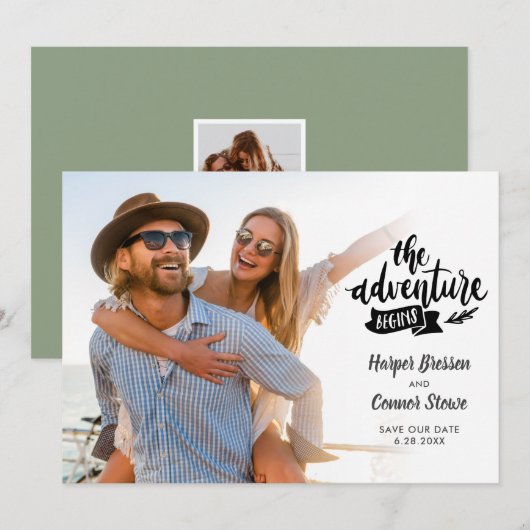 Het huwelijk sparen Datum 2 Foto het Avontuur begi Kaart (Voorkant / Achterkant)