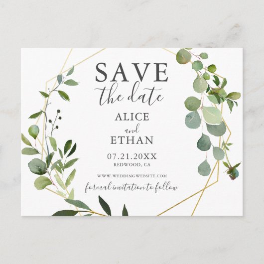Het huwelijk sparen de Datum Greenery Botanical Aankondigingskaart (Voorkant)