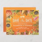 Het huwelijk sparen de Datum herfst Maple laat pom Aankondigingskaart (Voorkant / Achterkant)