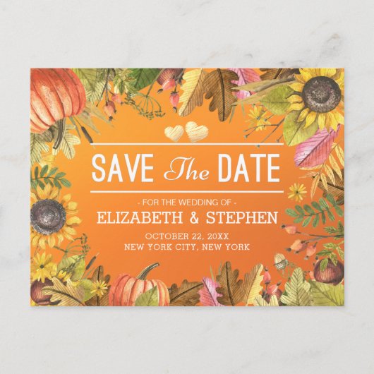 Het huwelijk sparen de Datum herfst Maple laat pom Aankondigingskaart (Voorkant)