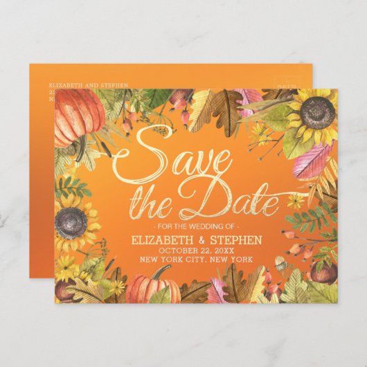 Het huwelijk sparen de Datum herfst Maple laat pom Aankondigingskaart (Voorkant / Achterkant)