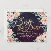 Het huwelijk sparen de Datum Modern Floral Paarse Aankondigingskaart (Voorkant / Achterkant)