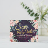 Het huwelijk sparen de Datum Modern Floral Paarse Aankondigingskaart (Staand voorkant)