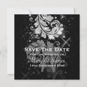 Het huwelijk sparen de Datum Zilveren Glitter Flor Save The Date