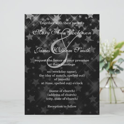 Het huwelijk sparen de Datum Zilveren Glitter Star Save The Date (Staand voorkant)