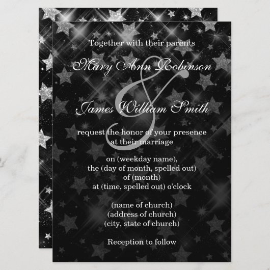 Het huwelijk sparen de Datum Zilveren Glitter Star Save The Date (Voorkant / Achterkant)