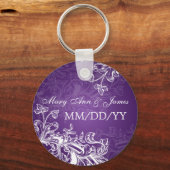 Het huwelijk sparen de Datum  Zwemelen Paars Sleutelhanger (Voorkant)