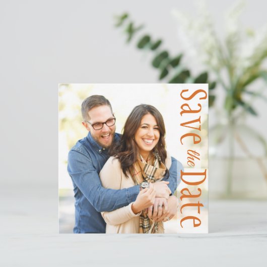 Het huwelijk sparen de Minimale Foto Rustic Leaves Aankondiging (Staand voorkant)