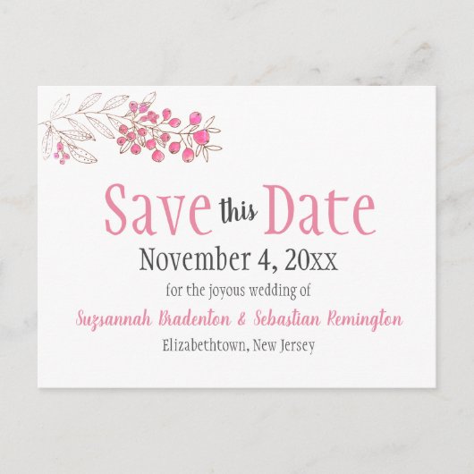 Het huwelijk sparen de Minimale Roze Berries van d Aankondigingskaart (Voorkant)