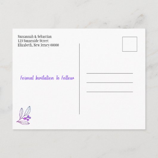 Het huwelijk sparen de Minimalistische Paarse Berr Aankondigingskaart (Achterkant)