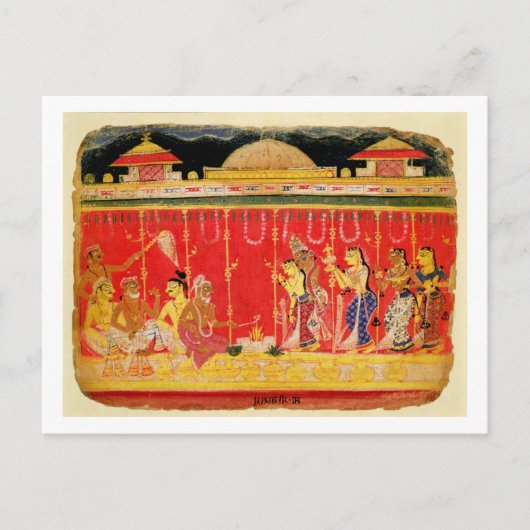 Het huwelijk tussen de ouders van Krishna, uit een Briefkaart (Voorkant)