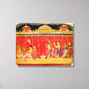 Het huwelijk tussen de ouders van Krishna, uit een Canvas Afdruk