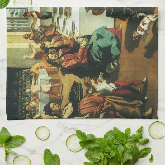 Het huwelijk van Cana door Andrea Boscoli, renaiss Theedoek (Gevouwen)