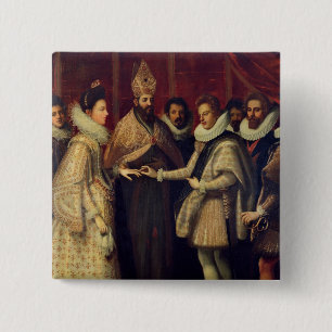 Het huwelijk van Catherine de Medici Vierkante Button 5,1 Cm