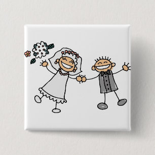 Het Huwelijk van de cartoon Vierkante Button 5,1 Cm