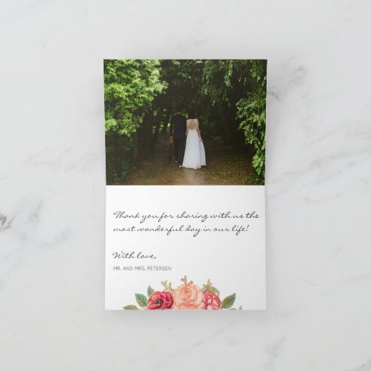 Het huwelijk van de FOTO dankt u romantische Bedankkaart (Binnen)